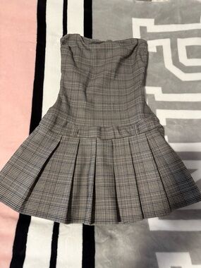 Windsor Gray Plaid Pleated Mini Dress